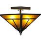 Meyda Lighting T Mission 19" 2-Light Craftsman Brown Flush Mount Light With Amber Mica Shade Glass