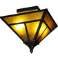 Meyda Lighting T Mission 19" 2-Light Craftsman Brown Flush Mount Light With Amber Mica Shade Glass