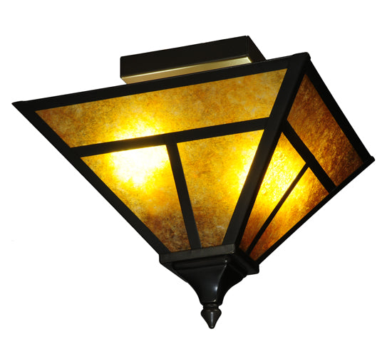 Meyda Lighting T Mission 19" 2-Light Craftsman Brown Flush Mount Light With Amber Mica Shade Glass