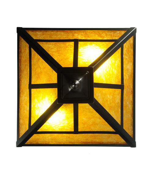 Meyda Lighting T Mission 19" 2-Light Craftsman Brown Flush Mount Light With Amber Mica Shade Glass