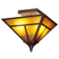 Meyda Lighting T Mission 19" 2-Light Craftsman Brown Flush Mount Light With Amber Mica Shade Glass