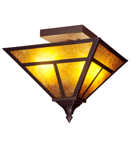 Meyda Lighting T Mission 19" 2-Light Craftsman Brown Flush Mount Light With Amber Mica Shade Glass