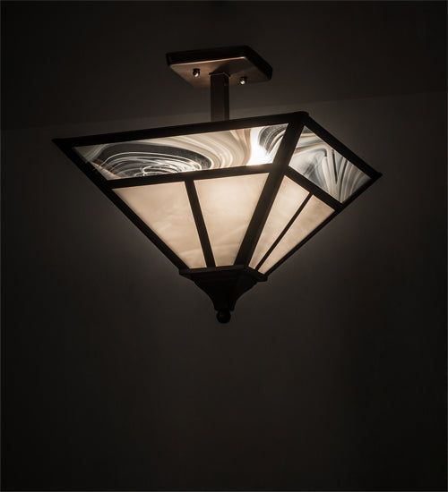 Meyda Lighting "T Mission" 19" 2-Light Weathered Antique Brass Semi-flush Mount Light With White Art Shade Glass