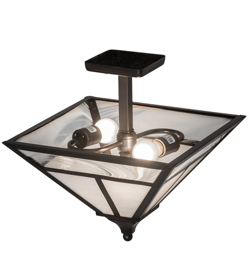 Meyda Lighting "T Mission" 19" 2-Light Weathered Antique Brass Semi-flush Mount Light With White Art Shade Glass