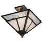 Meyda Lighting "T Mission" 19" 2-Light Weathered Antique Brass Semi-flush Mount Light With White Art Shade Glass