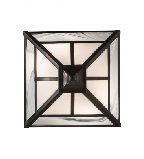 Meyda Lighting "T Mission" 19" 2-Light Weathered Antique Brass Semi-flush Mount Light With White Art Shade Glass