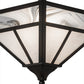 Meyda Lighting "T Mission" 19" 2-Light Weathered Antique Brass Semi-flush Mount Light With White Art Shade Glass