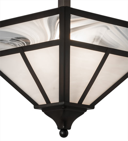 Meyda Lighting "T Mission" 19" 2-Light Weathered Antique Brass Semi-flush Mount Light With White Art Shade Glass