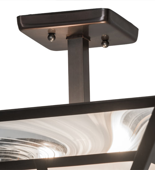 Meyda Lighting "T Mission" 19" 2-Light Weathered Antique Brass Semi-flush Mount Light With White Art Shade Glass