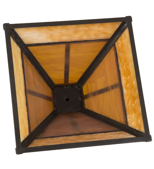 Meyda Lighting "T Mission" 19" Craftsman Brown Frame With Frosted Honey Art Shade Glass