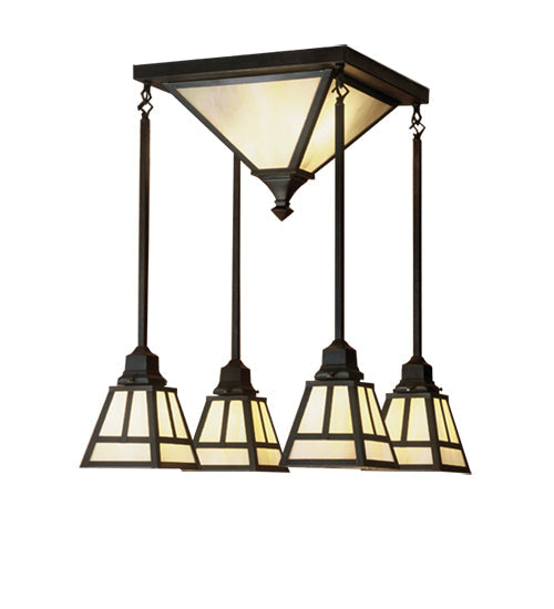 Meyda Lighting "T" Mission 21" 6-Light Craftsman Brown Flush Mount Light With Beige Iridescent Shade Glass