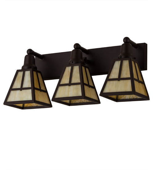 Meyda Lighting "T Mission" 24" 3-Light Cafe Noir Vanity Light With Beige Art Shade Glass