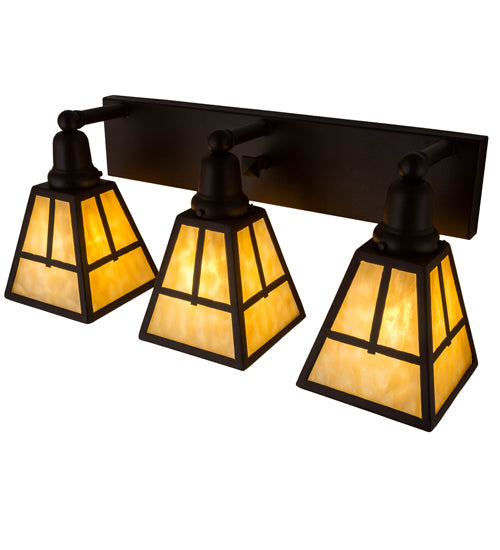 Meyda Lighting "T Mission" 24" 3-Light Cafe Noir Vanity Light With Beige Art Shade Glass