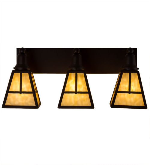 Meyda Lighting "T Mission" 24" 3-Light Cafe Noir Vanity Light With Beige Art Shade Glass