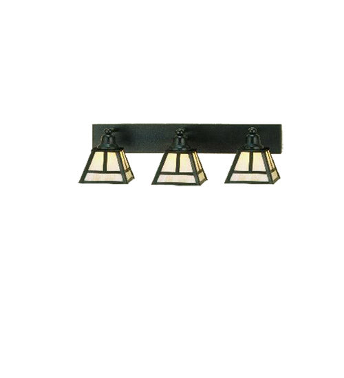 Meyda Lighting "T" Mission 24" 3-Light Craftsman Brown Vanity Light With Beige Iridescent Shade Glass