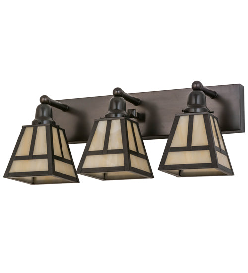 Meyda Lighting T Mission 24" 3-Light Craftsman Brown Vanity Light With Beige Sahara Taupe Idalight Shade Glass