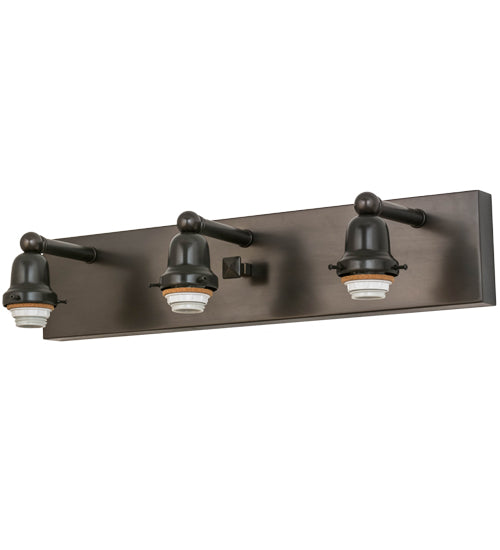 Meyda Lighting T Mission 24" 3-Light Craftsman Brown Vanity Light With Beige Sahara Taupe Idalight Shade Glass