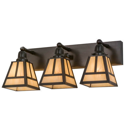 Meyda Lighting T Mission 24" 3-Light Craftsman Brown Vanity Light With Beige Sahara Taupe Idalight Shade Glass