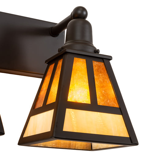 Meyda Lighting "T" Mission 24" 3-Light Oil Rubbed Bronze Vanity Light With Beige & Amber Mica Shade Glass
