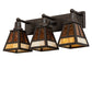 Meyda Lighting "T" Mission 24" 3-Light Oil Rubbed Bronze Vanity Light With Beige & Amber Mica Shade Glass