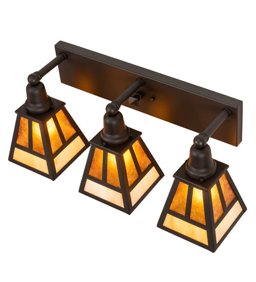 Meyda Lighting "T" Mission 24" 3-Light Oil Rubbed Bronze Vanity Light With Beige & Amber Mica Shade Glass