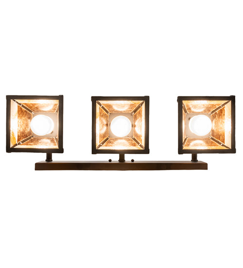 Meyda Lighting "T" Mission 24" 3-Light Oil Rubbed Bronze Vanity Light With Beige & Amber Mica Shade Glass