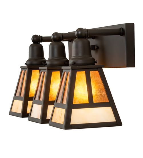 Meyda Lighting "T" Mission 24" 3-Light Oil Rubbed Bronze Vanity Light With Beige & Amber Mica Shade Glass