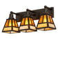 Meyda Lighting "T" Mission 24" 3-Light Oil Rubbed Bronze Vanity Light With Beige & Amber Mica Shade Glass
