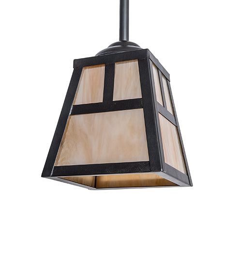 Meyda Lighting "T" Mission 246798 9" Craftsman Brown Mini Pendant Light With Beige Iridescent Shade Glass