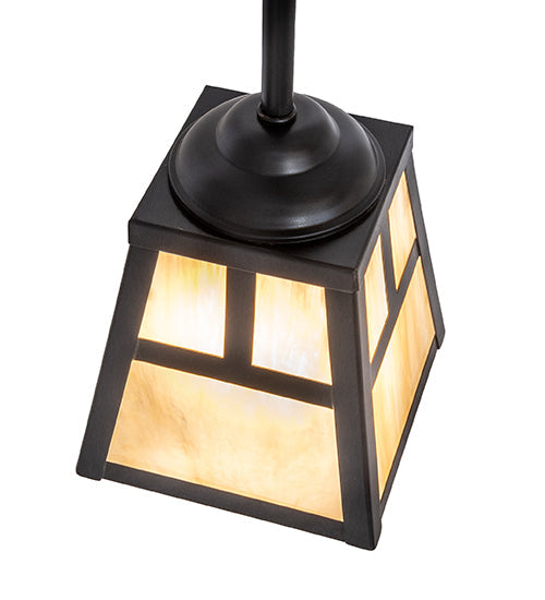 Meyda Lighting "T" Mission 246798 9" Craftsman Brown Mini Pendant Light With Beige Iridescent Shade Glass