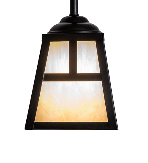 Meyda Lighting "T" Mission 246798 9" Craftsman Brown Mini Pendant Light With Beige Iridescent Shade Glass