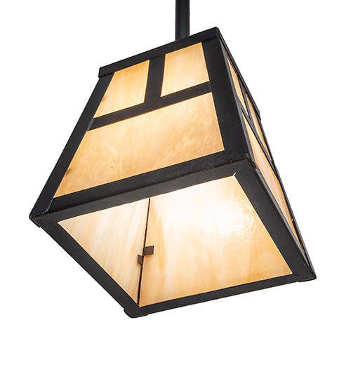Meyda Lighting "T" Mission 246798 9" Craftsman Brown Mini Pendant Light With Beige Iridescent Shade Glass