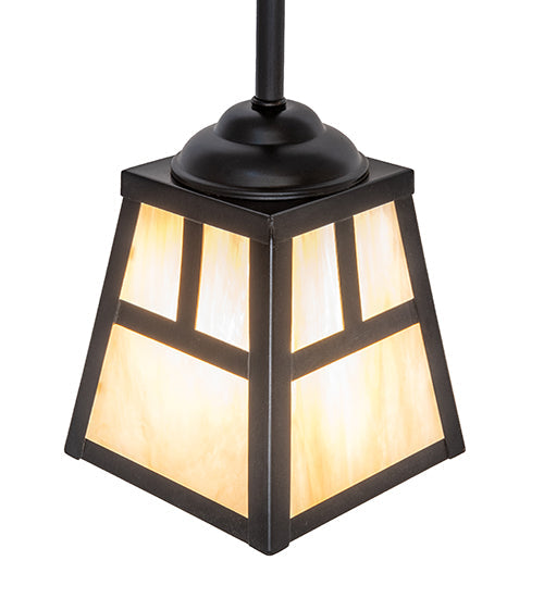 Meyda Lighting "T" Mission 246798 9" Craftsman Brown Mini Pendant Light With Beige Iridescent Shade Glass