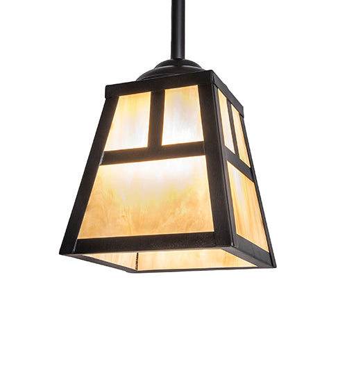 Meyda Lighting "T" Mission 246798 9" Craftsman Brown Mini Pendant Light With Beige Iridescent Shade Glass