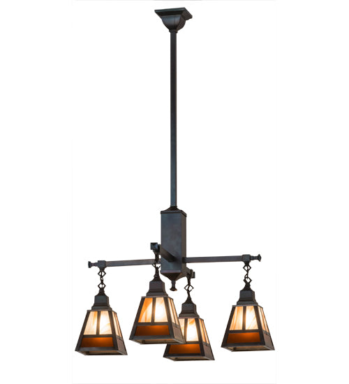 Meyda Lighting "T Mission" 26" 4-Light Chemical Antique Brass Chandelier With Amber & Beige Shade Glass
