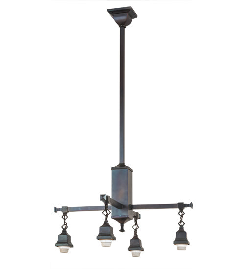 Meyda Lighting "T Mission" 26" 4-Light Chemical Antique Brass Chandelier With Amber & Beige Shade Glass
