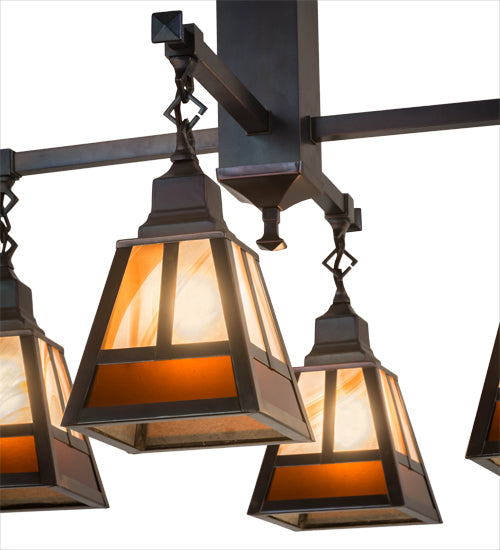 Meyda Lighting "T Mission" 26" 4-Light Chemical Antique Brass Chandelier With Amber & Beige Shade Glass