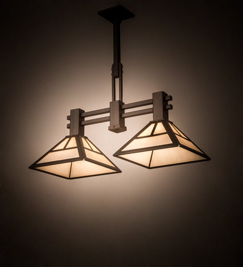 Meyda Lighting "T Mission" 29" 2-Light Mahogany Bronze Ceiling Island Pendant Light With Creme Carrare Idaight Shade Glass
