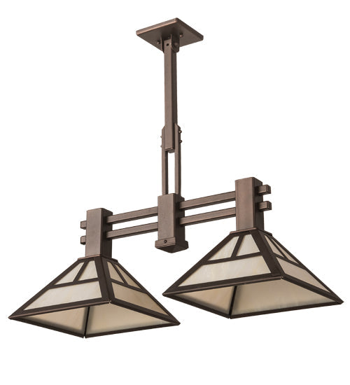 Meyda Lighting "T Mission" 29" 2-Light Mahogany Bronze Ceiling Island Pendant Light With Creme Carrare Idaight Shade Glass