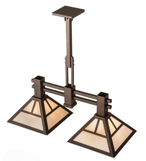 Meyda Lighting "T Mission" 29" 2-Light Mahogany Bronze Ceiling Island Pendant Light With Creme Carrare Idaight Shade Glass