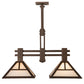 Meyda Lighting "T Mission" 29" 2-Light Mahogany Bronze Ceiling Island Pendant Light With Creme Carrare Idaight Shade Glass