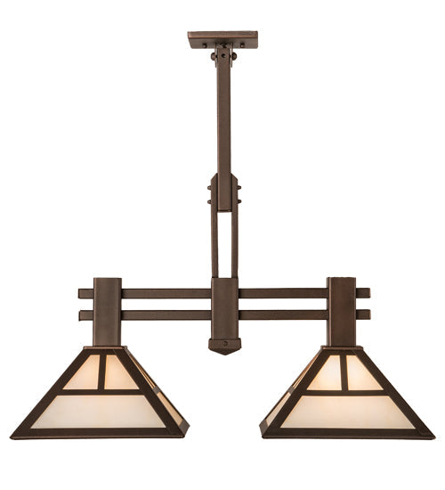 Meyda Lighting "T Mission" 29" 2-Light Mahogany Bronze Ceiling Island Pendant Light With Creme Carrare Idaight Shade Glass