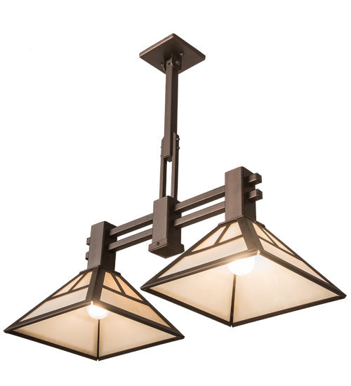 Meyda Lighting "T Mission" 29" 2-Light Mahogany Bronze Ceiling Island Pendant Light With Creme Carrare Idaight Shade Glass