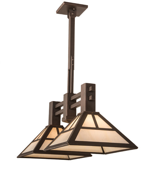 Meyda Lighting "T Mission" 29" 2-Light Mahogany Bronze Ceiling Island Pendant Light With Creme Carrare Idaight Shade Glass