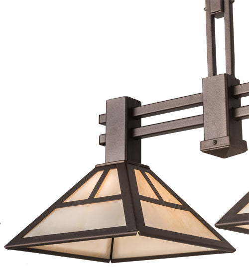 Meyda Lighting "T Mission" 29" 2-Light Mahogany Bronze Ceiling Island Pendant Light With Creme Carrare Idaight Shade Glass