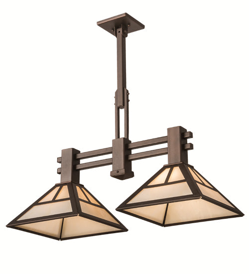 Meyda Lighting "T Mission" 29" 2-Light Mahogany Bronze Ceiling Island Pendant Light With Creme Carrare Idaight Shade Glass