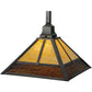Meyda Lighting "T" Mission 29" Craftsman Brown Pendant Light With Beige and Brown Shade Glass