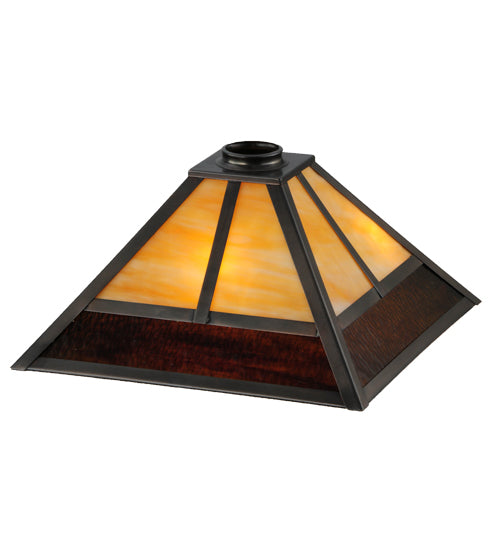 Meyda Lighting "T" Mission 29" Craftsman Brown Pendant Light With Beige and Brown Shade Glass