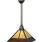 Meyda Lighting "T" Mission 29" Craftsman Brown Pendant Light With Beige and Brown Shade Glass