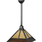 Meyda Lighting "T" Mission 29" Craftsman Brown Pendant Light With Beige and Brown Shade Glass
